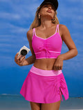 Contrast Trim Drawstring Swim Set Fuchsia Pink / S
