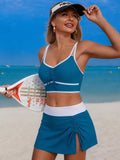 Contrast Trim Drawstring Swim Set Peacock Blue / S
