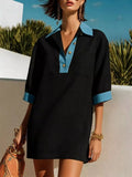 Contrast Trim Half Sleeve Dress Black / S