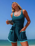 Contrast Trim Scoop Neck One Piece Swimsuit