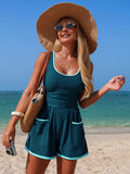 Contrast Trim Scoop Neck One Piece Swimsuit Malachite Green + Ice Green / S