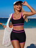 Contrast Trim Scoop Neck Swim Set