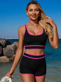 Contrast Trim Scoop Neck Swim Set Black + Magenta / S