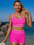 Contrast Trim Scoop Neck Swim Set Fuchsia Pink / S