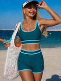 Contrast Trim Scoop Neck Swim Set Teal / S