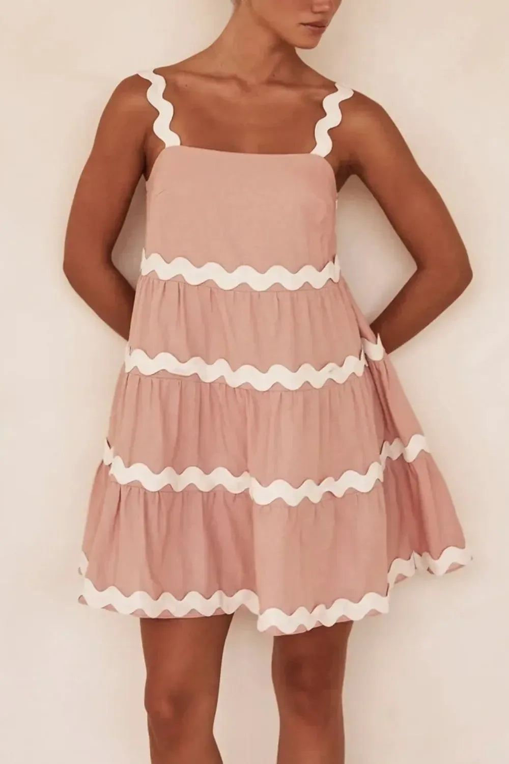 Contrast Trim Square Neck Dress