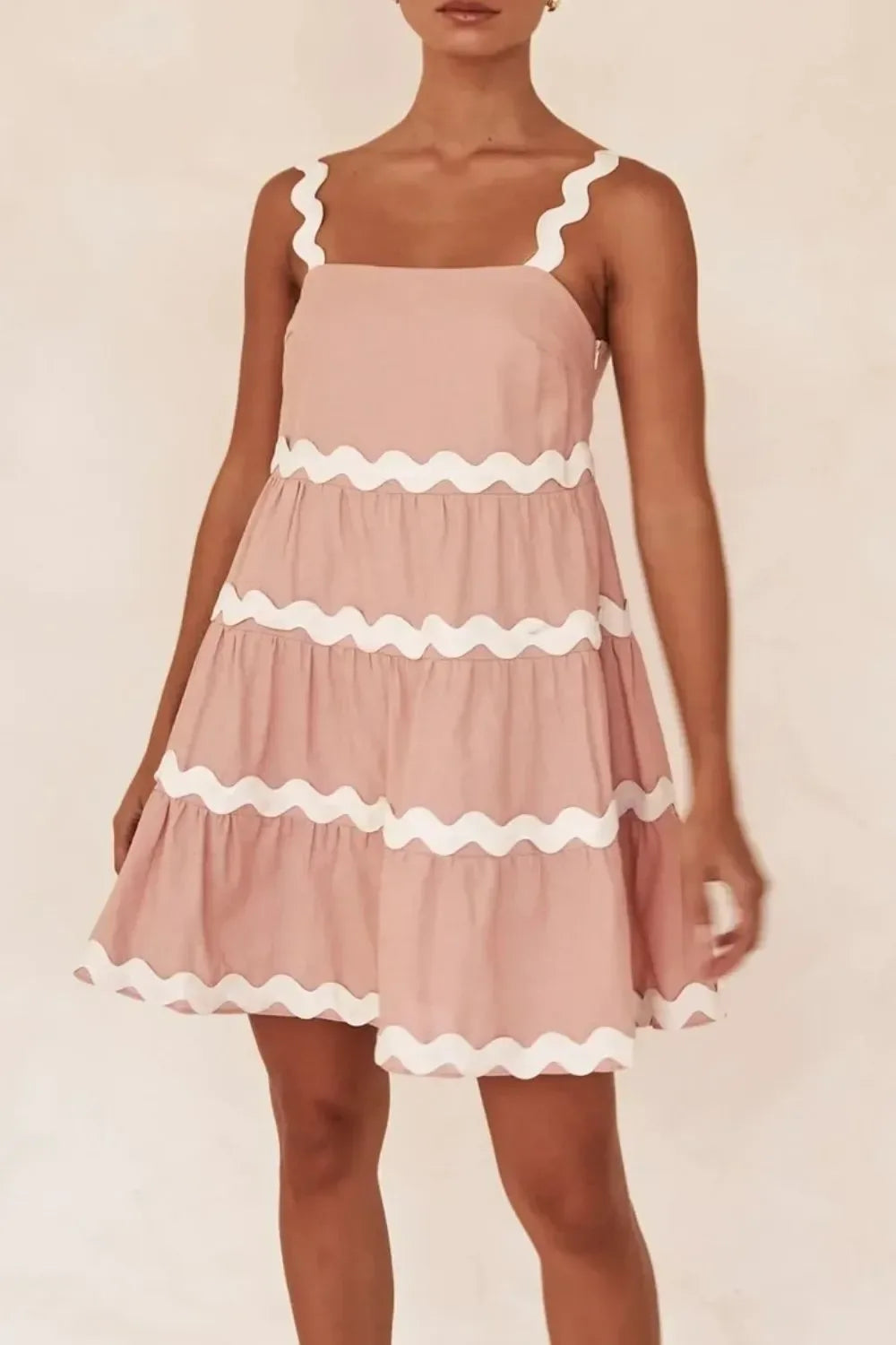 Contrast Trim Square Neck Dress