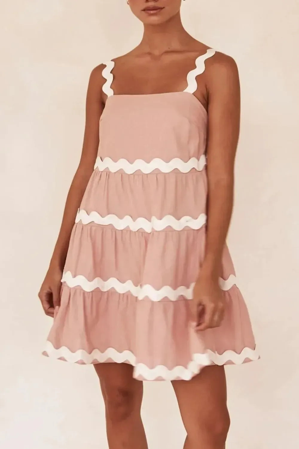 Contrast Trim Square Neck Dress