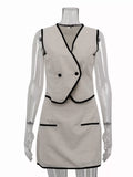 Contrast Trim Vest and Skirt Set