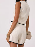 Contrast Trim Vest and Skirt Set