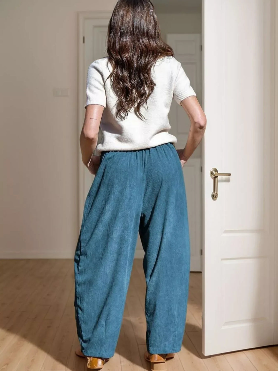 Corduroy Wide Leg Pants for Women Blue / S