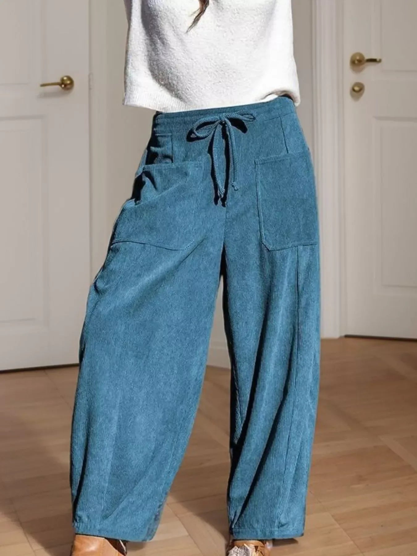 Corduroy Wide Leg Pants for Women Blue / S