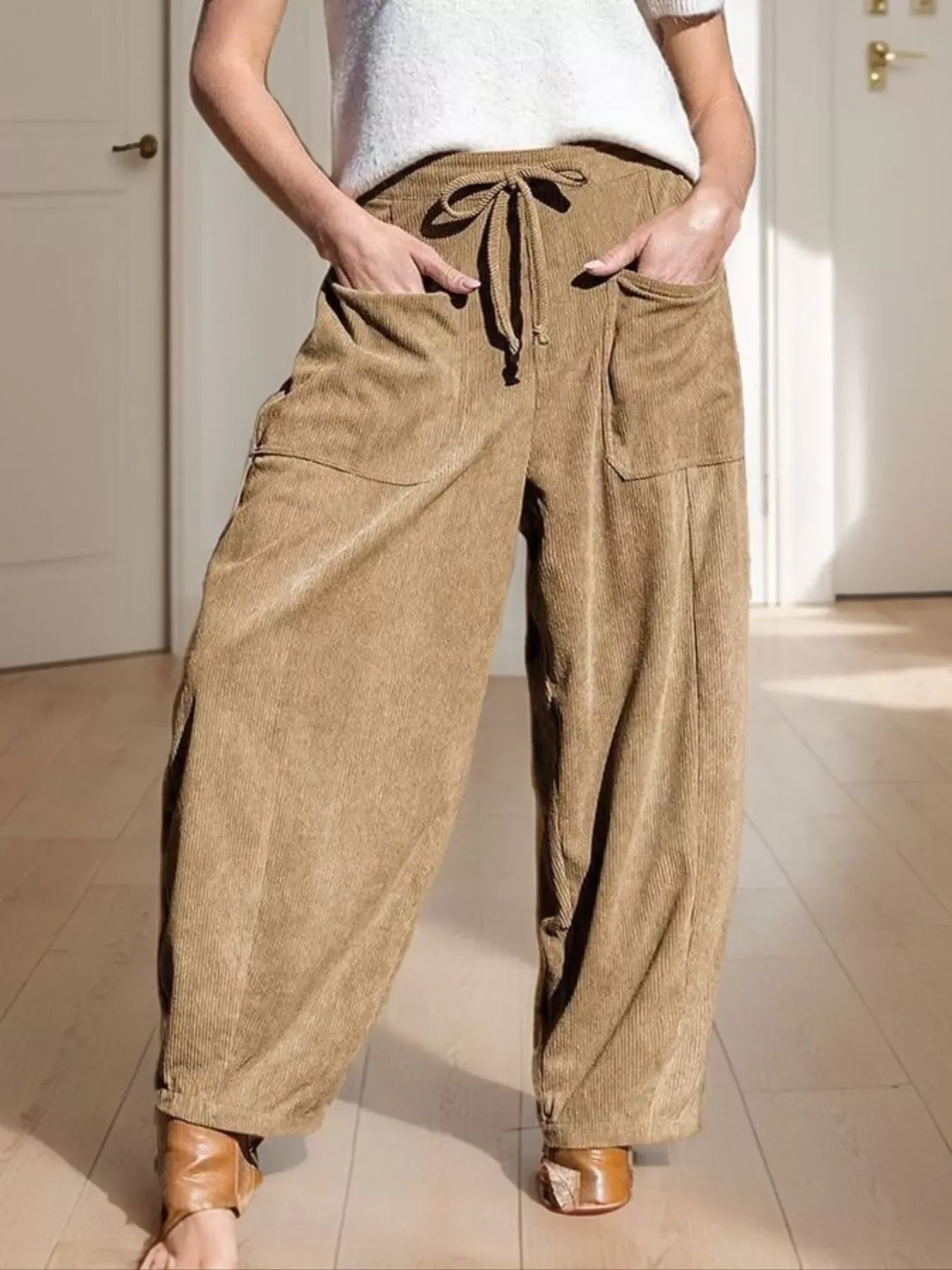Corduroy Wide Leg Pants for Women Khaki / S
