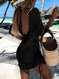 Cotton Backless Drawstring Round Neck Cover-Up
