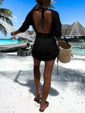 Cotton Backless Drawstring Round Neck Cover-Up
