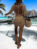 Cotton Backless Drawstring Round Neck Cover-Up