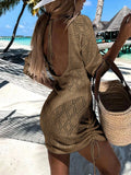 Cotton Backless Drawstring Round Neck Cover-Up