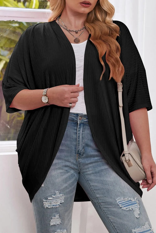 Black Plus Size Ribbed Cocoon Cover Up coverups