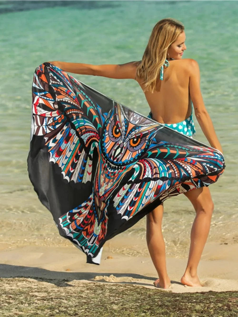 Black One Size Printed Spaghetti Strap Cover Up coverups