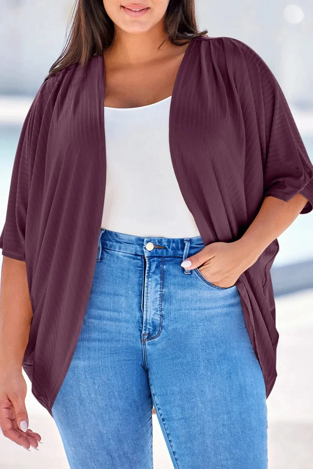 Deep Purple Plus Size Ribbed Cocoon Cover Up coverups
