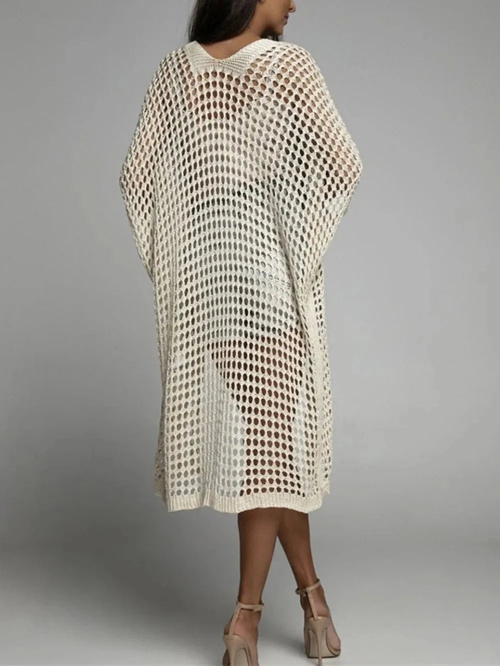 Openwork Open Front Three-Quarter Sleeve Cover Up coverups