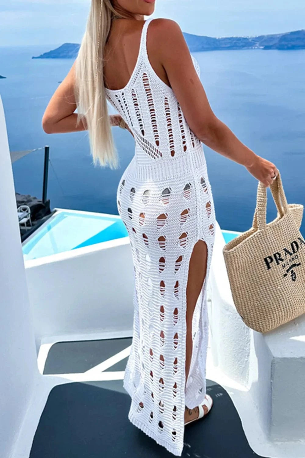 Openwork Slit Scoop Neck Sleeveless Cover Up coverups