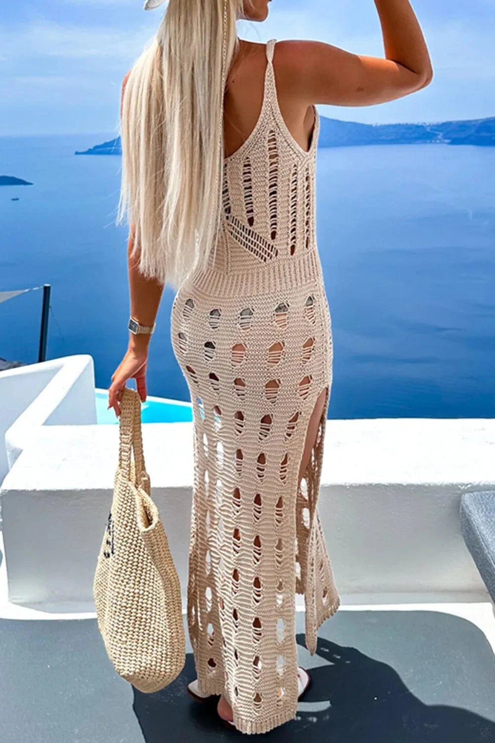 Openwork Slit Scoop Neck Sleeveless Cover Up coverups