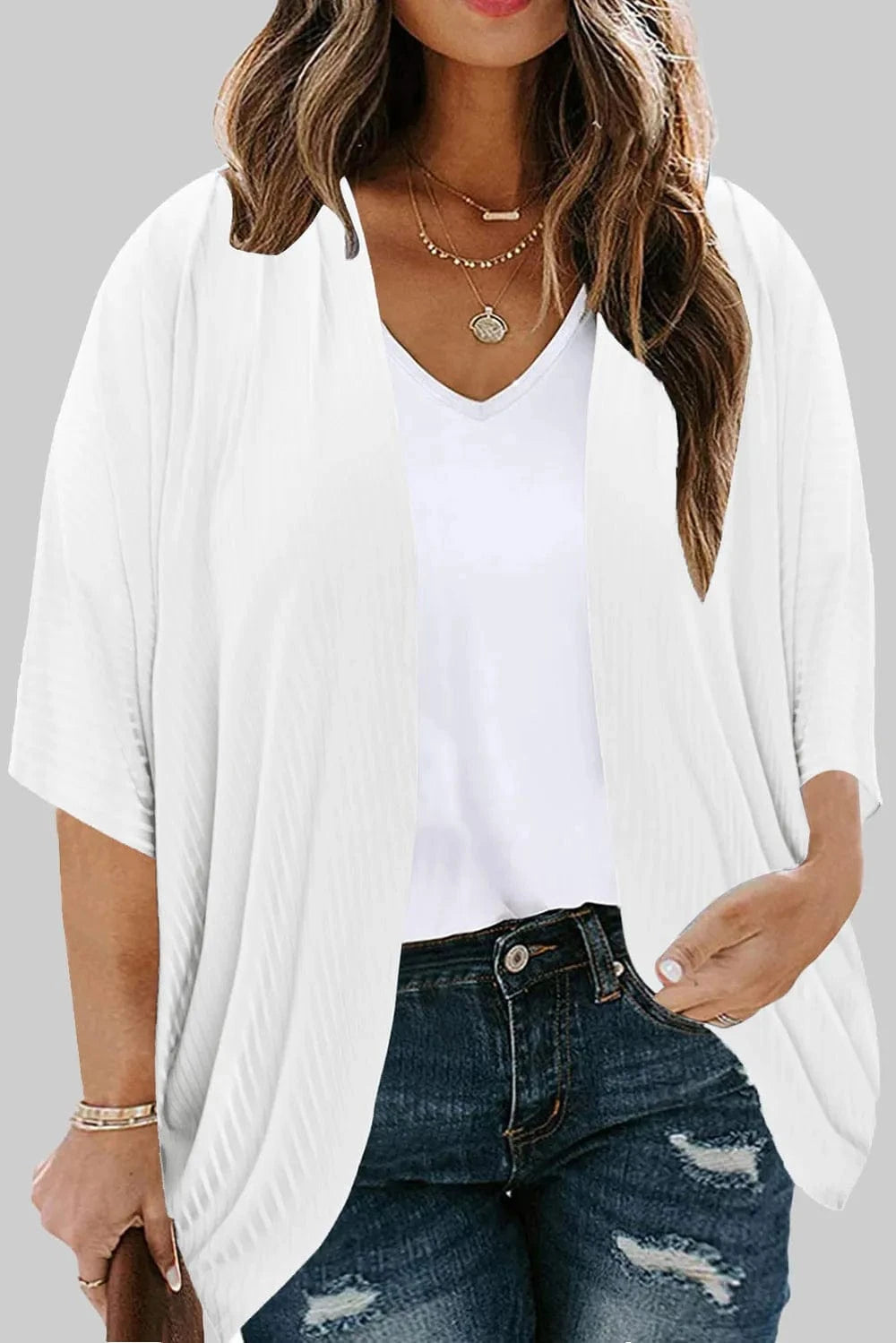 White Plus Size Ribbed Cocoon Cover Up coverups