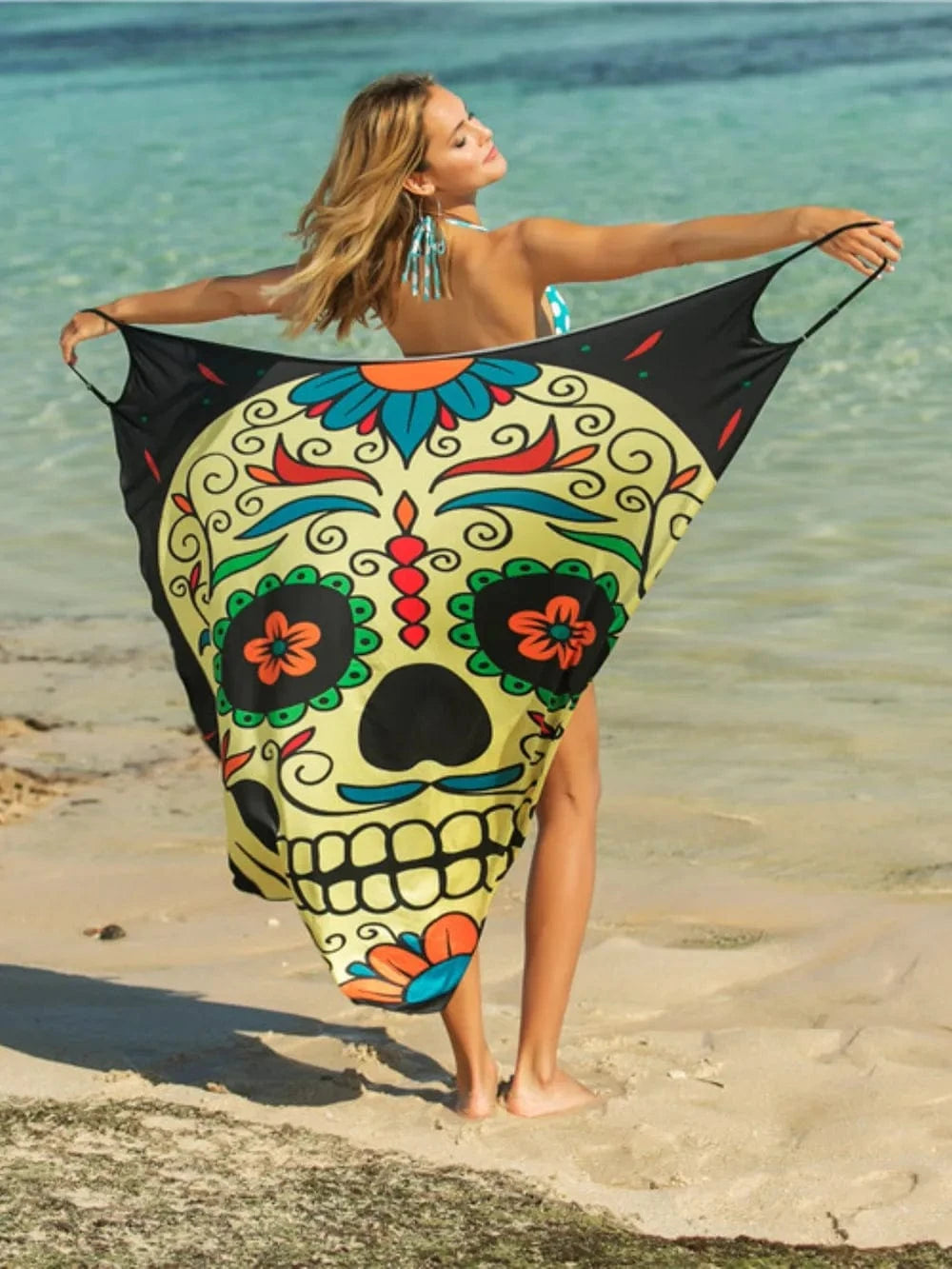 Yellow Green One Size Printed Spaghetti Strap Cover Up coverups