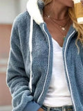 Cozy Fleece Plus Size Zip-Up Jacket Blue / S