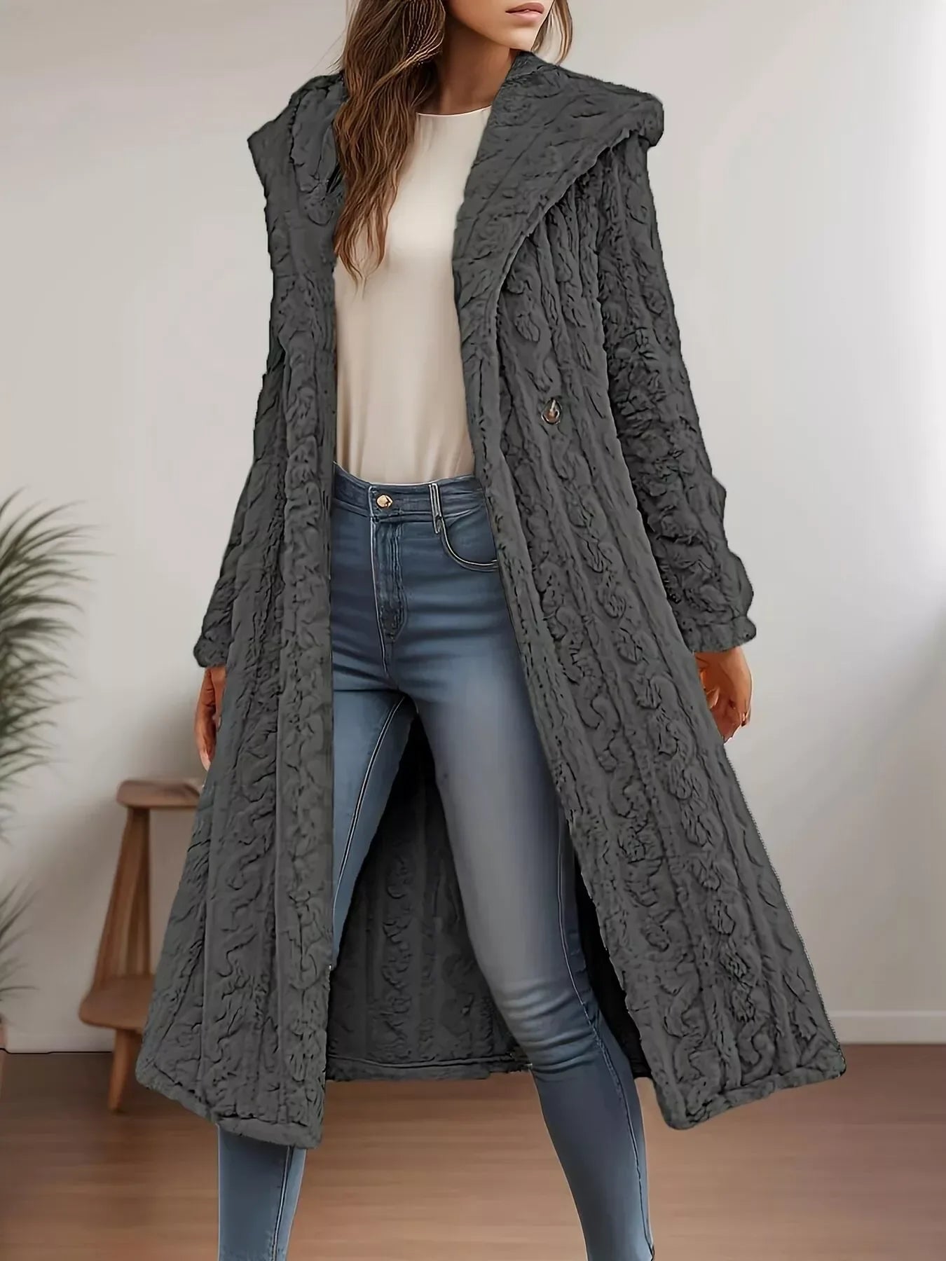 Cozy Hooded Button Up Longline Outerwear for Women