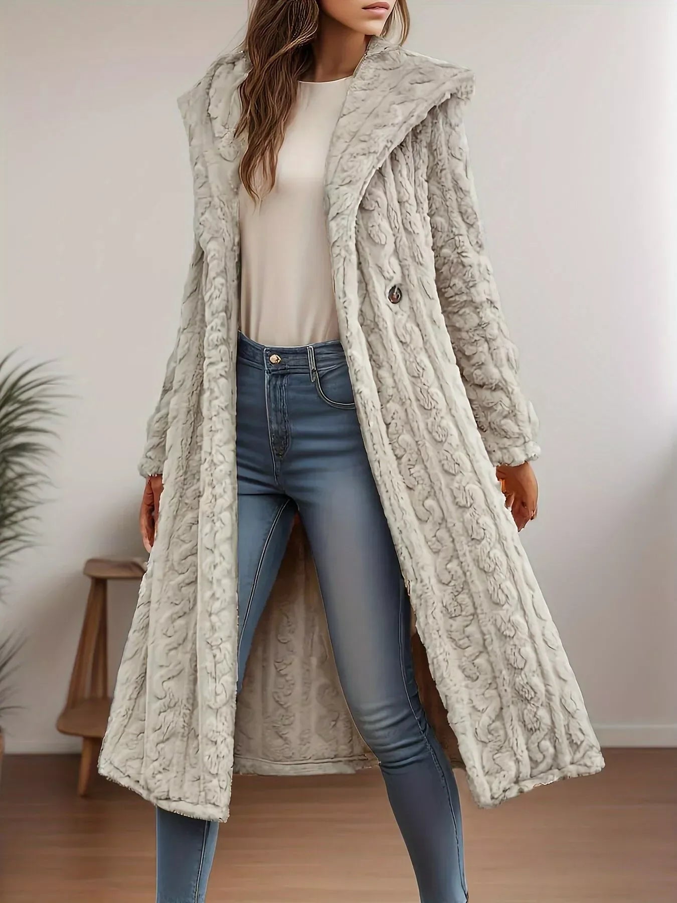 Cozy Hooded Button Up Longline Outerwear for Women