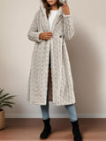 Cozy Hooded Button Up Longline Outerwear for Women Apricot / S