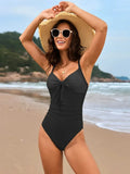 Crisscross Back Lace One Piece Swimsuit Black / S