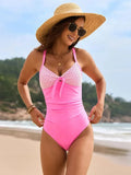 Crisscross Back Lace One Piece Swimsuit Fuchsia Pink / S