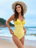 Crisscross Back Lace One Piece Swimsuit Yellow / S