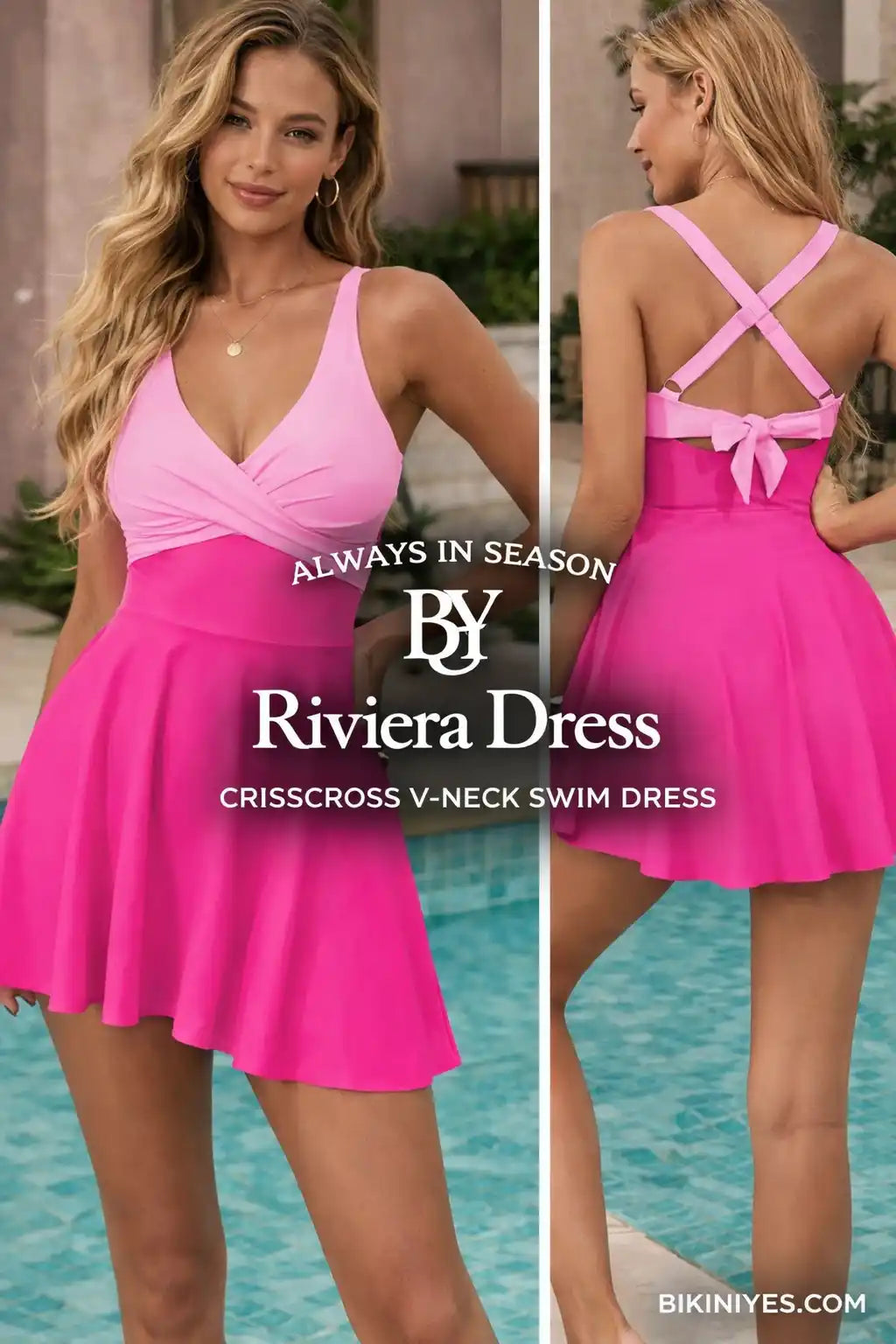 Crisscross V Neck One Piece Swimsuit Dress