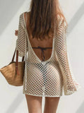 Crochet Backless Long Sleeve Cover-Up Dress