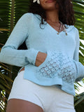 Crochet Detail Hooded Knit Top