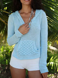 Crochet Detail Hooded Knit Top Blue / S