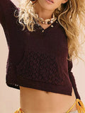 Crochet Detail Hooded Knit Top Brown / S