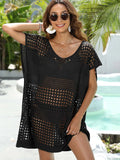 Crochet Knit Beach Cover Up Dress Black / One Size
