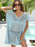 Crochet Knit Beach Cover Up Dress Blue / One Size