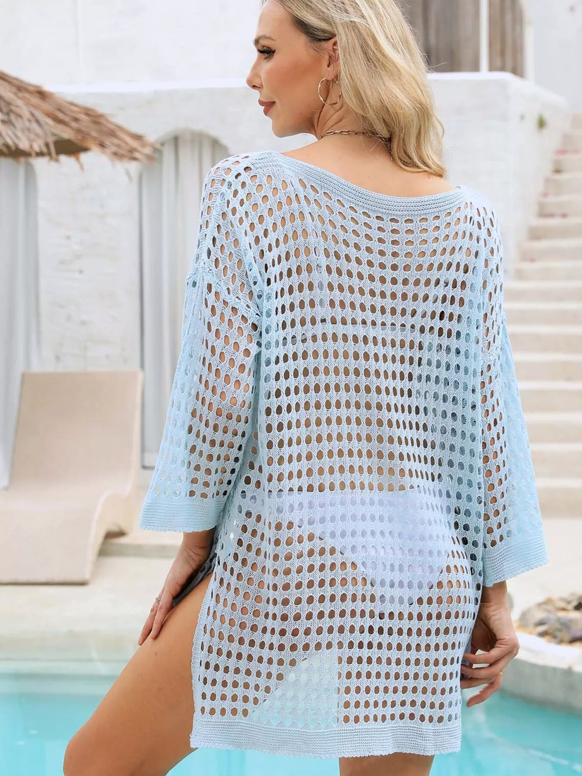 Crochet Knit Slit Swim Cover-Up