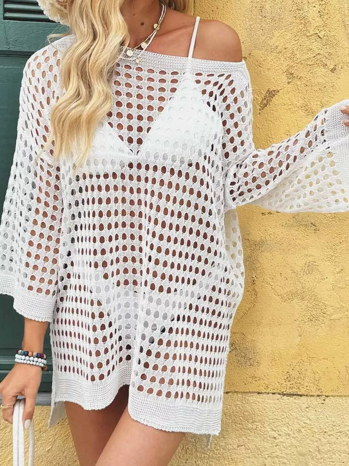 Crochet Knit Slit Swim Cover-Up
