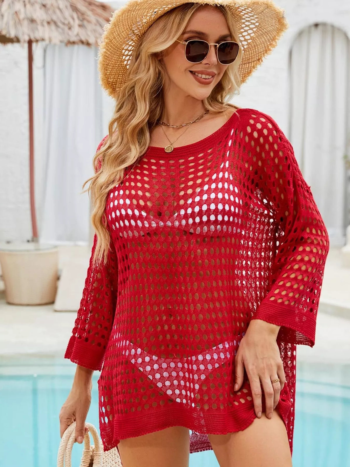 Crochet Knit Slit Swim Cover-Up