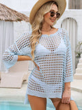 Crochet Knit Slit Swim Cover-Up Light Blue / One Size