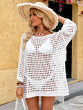 Crochet Knit Slit Swim Cover-Up White / One Size