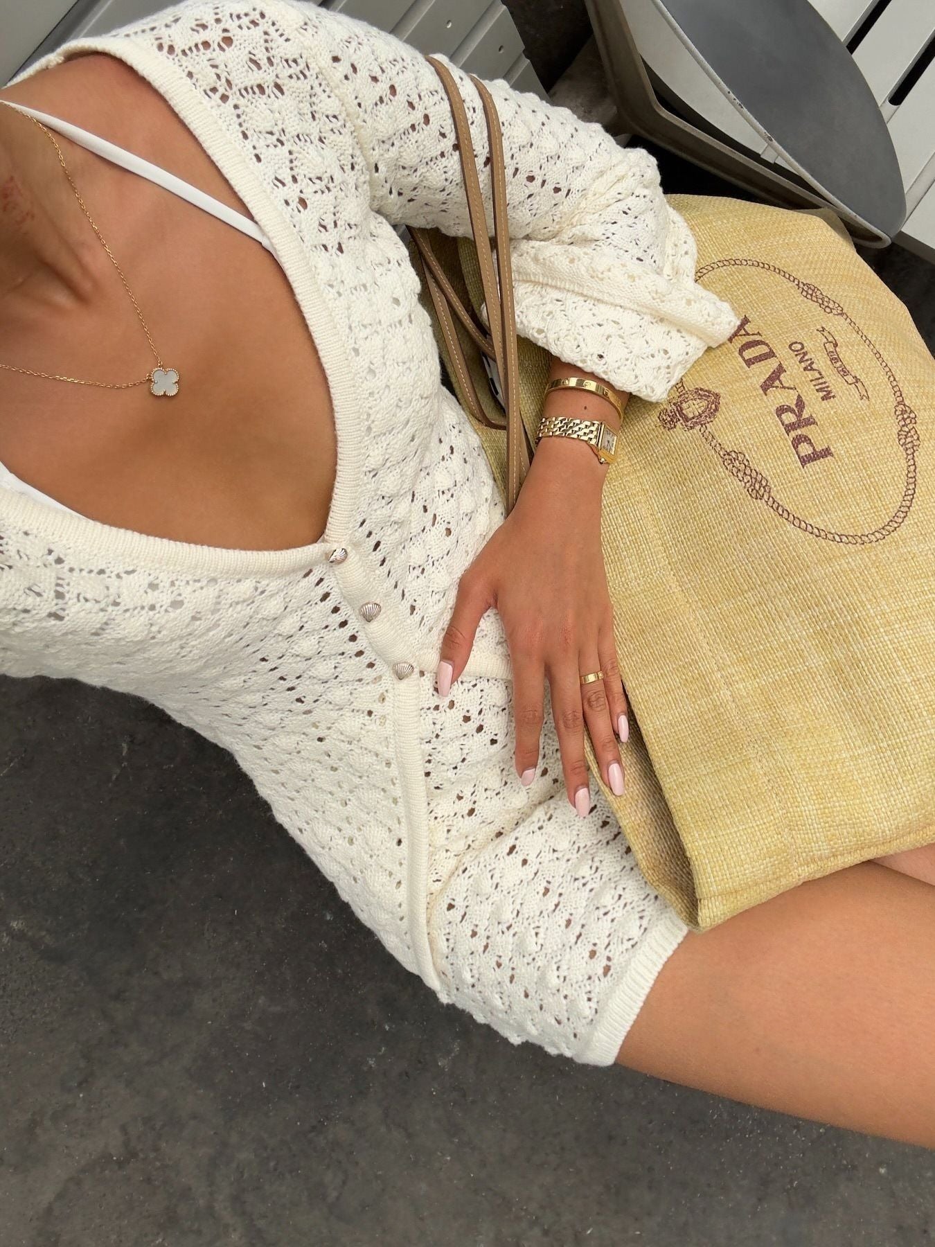 Crochet Knit Cardigan and Skirt Sweater Set