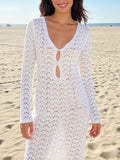 Crochet Knit Cover-Up Dress White / S